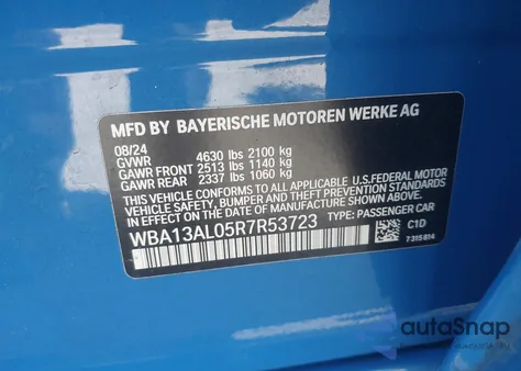 2024 BMW M235 Gran Coupe I xDrive z USA, uszkodzony, nr VIN WBA13AL05R7R53723